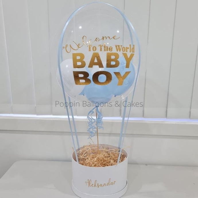 Empty Baby Boy Basket Balloon instead of wrapping paper