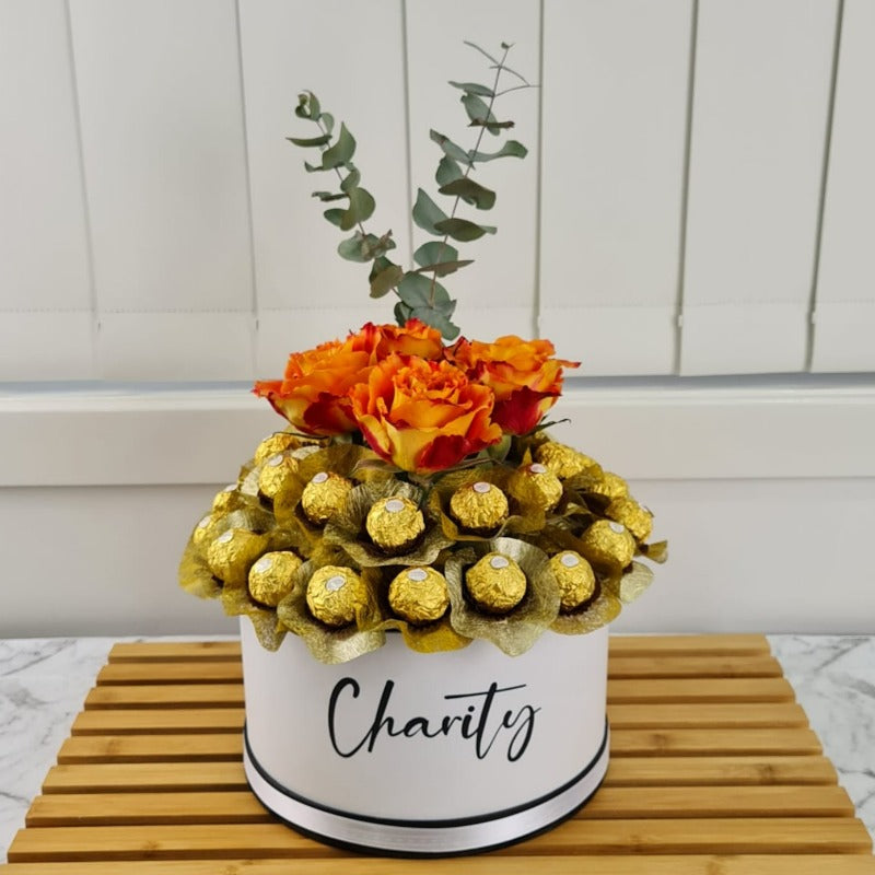 Flowers & Ferrero Rocher Chocolate in a Box